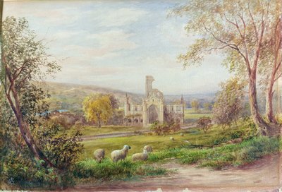 Kirkstall Abbey, Leeds (akvarel på papir) af George Alexander