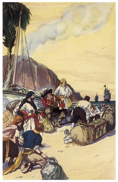 Piraten Henry Morgan deler skatten af Maracaibo-illustrationen fra "The Pirates of Panama or the Buccaneers of America" af George Albert Williams (1875-1932) 1914 af George Alfred Williams