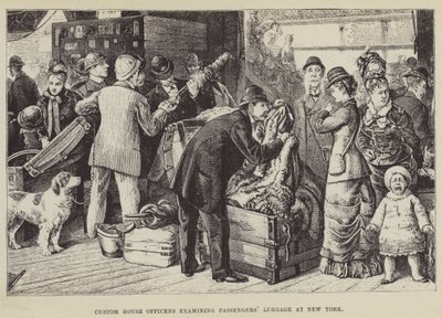Toldembedsmænd undersøger passagerers bagage i New York af George Augustus Sala