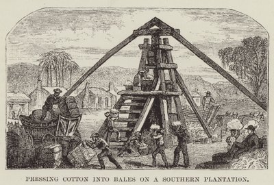 Pressning af bomuld i baller på en sydlig plantage af George Augustus Sala