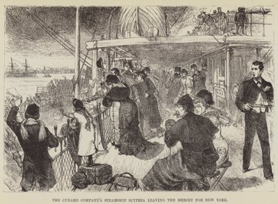 Cunard Companys dampskib Scythia forlader Mersey med kurs mod New York af George Augustus Sala