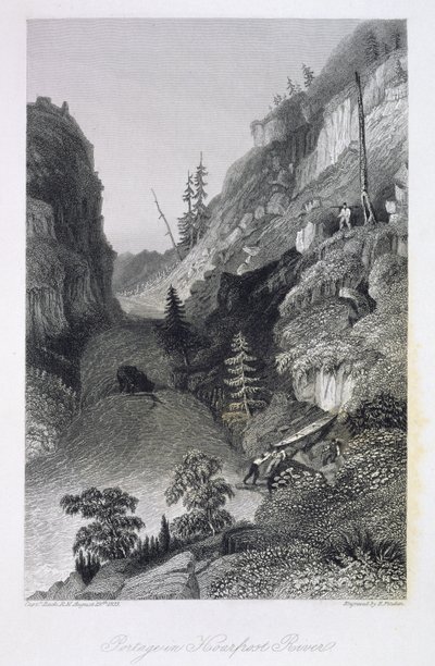 Portage i Hoarfrost River, 19. august 1833, fra "Narrative of the Arctic Land Expedition to the Mouth of the Great Fish River and Along the Shores of the Arctic Ocean in the Years 1833-35", af Cap af George Back