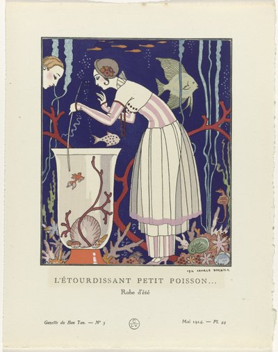 Gazette du Bon Ton, 1914 - nr. 5, pl. 44: Den fantastiske lille fisk (...) / Sommerkjole (titel på objektet) af George Barbier