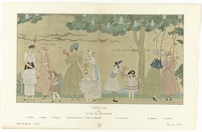 Gazette du Bon Ton, sommer 1915 - nr. 8-9, pl. 3: Vichy (II) / eller / Le Jeu des Marionnettes (titel på objekt) af George Barbier