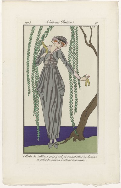Journal des Dames et des Modes, Costumes Parisiens, 1913, nr. 91: Kjole i taft (...) af George Barbier