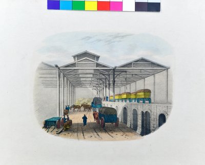 Udsigt til godsbanegård, ca. 1830 (litografi på papir) af George Barnard