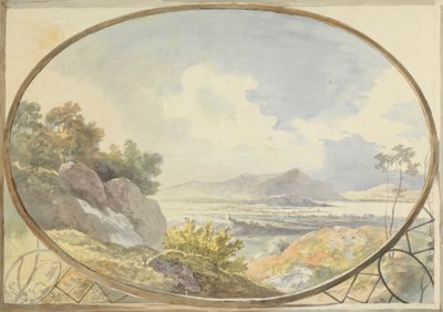Landskab sat i en oval (bjerglandskab gennem et ovalt vindue) af George Barret