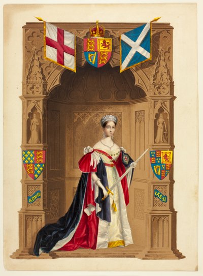 Hendes Majestæt Dronning Victoria, også kaldet Dronning Victoria som suveræn af Garterordenen af George Baxter