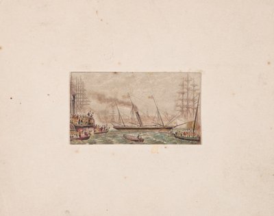 Nålebokstryk: Den kongelige flåde i Kilkenny Bay (?) af George Baxter