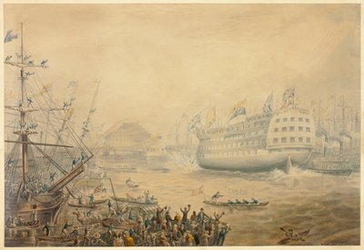 Lanceringen af Trafalgar af George Baxter