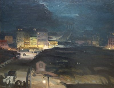Nærmer sig broen om natten af George Bellows