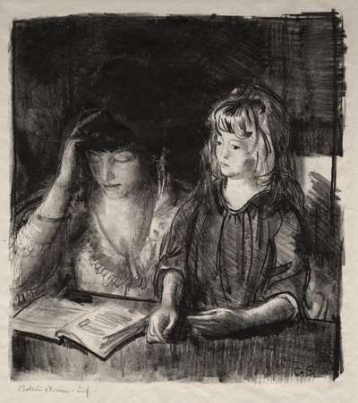 Fru Bellows læser højt for sin datter Anne af George Bellows