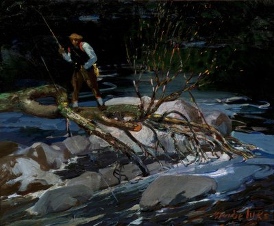 Ørredfiskeri, "The Screecher", Rossignol-søen, Nova Scotia af George Benjamin Luks