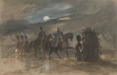 Lejr ved Chobham, 1853 med officerer og vagtpost af George Bryant Campion