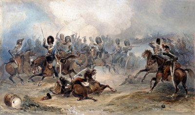 Kaptajn Norman Ramsay, Royal Horse Artillery, galopperede sine tropper gennem den franske hær i sikkerhed i slaget ved Fuentes de Onoro, 1811 af George Bryant Campion