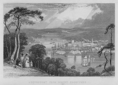 Devonport fra Mount Edgecumbe (gravering) af George Bryant Campion