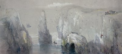 Udsigt over Flamborough Head, der viser en gruppe mænd, der samler mågeæg af George Bryant Campion