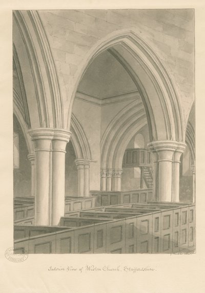 Interiør af Weston-on-Trent Church: sepia-tegning, 1841 af George Buckler