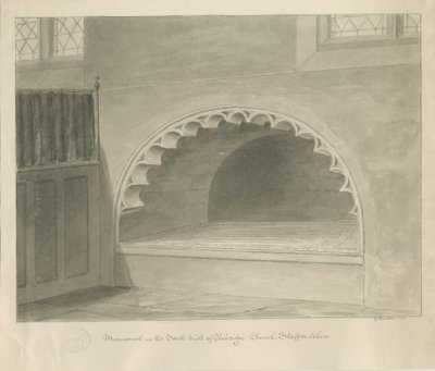 Penkridge Church - Monument i South Wall: sepia-tegning, 1841 af George Buckler