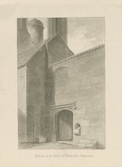 Pillaton Hall - Kapel Indgang: sepia tegning af George Buckler