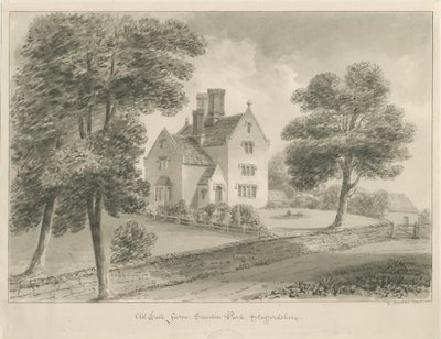 Sandon - Old Hall Farm: sepia vask tegning af George Buckler