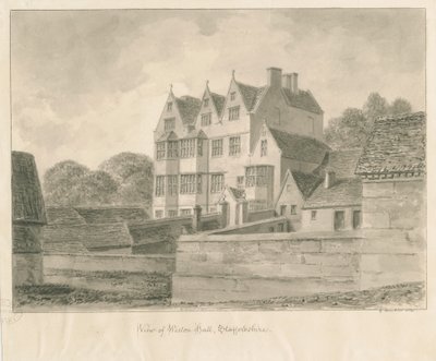 Weston-on-Trent - Hall: sepia-tegning, 1841 af George Buckler