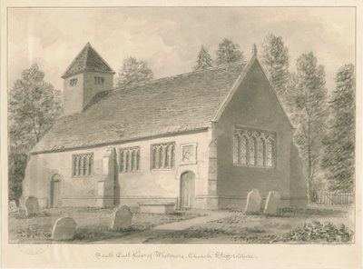 Whitmore Church: sepia tegning, 1841 af George Buckler