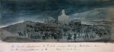 De franske, sardiske og tyrkiske hære forlader Balaklava-linjerne til en rekognoscering, 1854 ca. af George Cadogan
