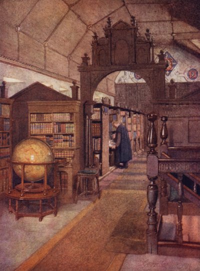 Oxford: Merton Library (farve litho) af George Carline