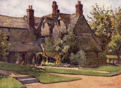 Oxford: The Cottages, Trinity College (farve litho) af George Carline