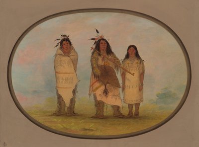 En cheyennehøvding, hans kone og en medicinmand, 18611869. af George Catlin