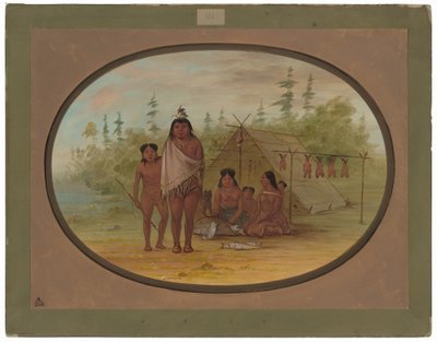 En fladhovedet høvding med sin familie af George Catlin