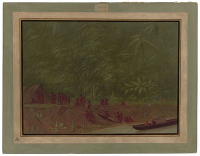 A Mura Encampment - Bådskitse af George Catlin
