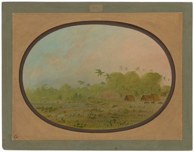 En lille landsby med Remos-indianere af George Catlin