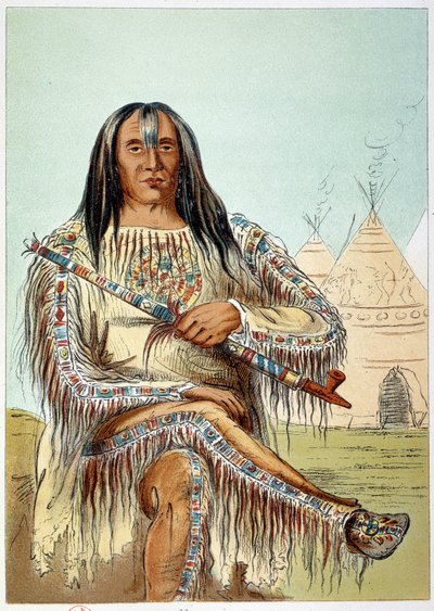 Amerikanske indianere: Portræt af en leder af sortfodsstammen (sorte fødder) på omkring 50 år. Illustration af George Catlin (1794-1872) af George Catlin