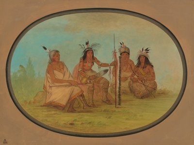 En gammel Ojibbeway-høvding og tre krigere, 18611869. af George Catlin