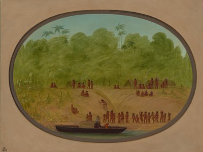 An Omagua Village - Boat Skitse, 18541869. af George Catlin
