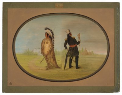 Assiniboine-høvding før og efter civilisationen af George Catlin
