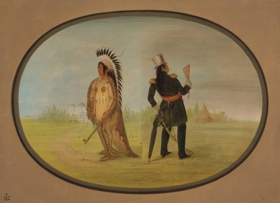 Assiniboine-høvding før og efter civilisationen, 18611869. af George Catlin