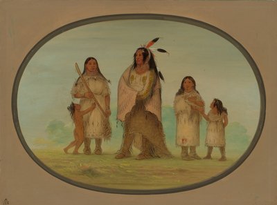 Assinneboine Warrior og hans familie, 18611869. af George Catlin
