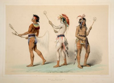 Boldspillere, pub. 1845 farvelitografi. af George Catlin