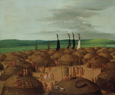 I fugleperspektiv af Mandan Village, 1800 Miles over St. Louis, 1837-1839. af George Catlin