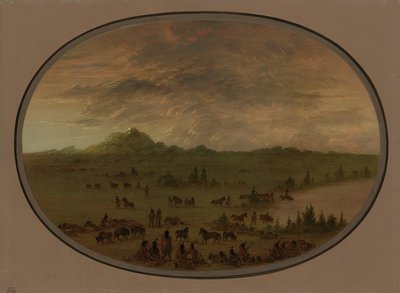 Bivuak af en Sioux-krigsfest ved solopgang, 18611869. af George Catlin