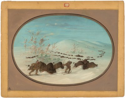 Buffalo Chase in the Snow Drifts - Ojibbeway af George Catlin