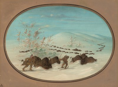 Buffalo Chase in the Snow Drifts - Ojibbeway, 18611869. af George Catlin