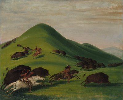 Buffalo Chase over Prairie Bluffs, 1832-1833. af George Catlin