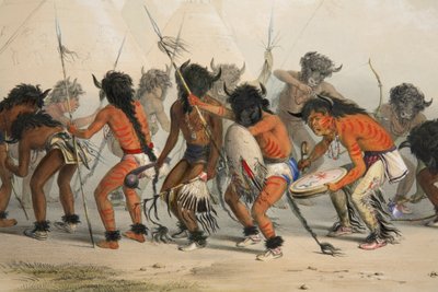 Buffalo Dance detalje, pub. 1845 farvelitografi. af George Catlin