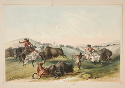 Buffalo Hunt, Chase, pl. 7 fra North American Indian Portfolio af George Catlin