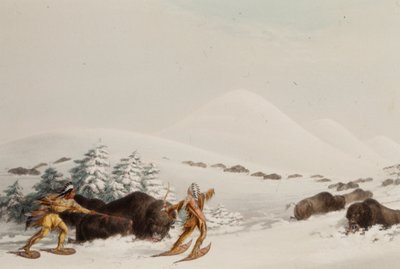 Bøffeljagt på snesko af George Catlin