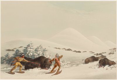 Bisonjagt på snesko af George Catlin